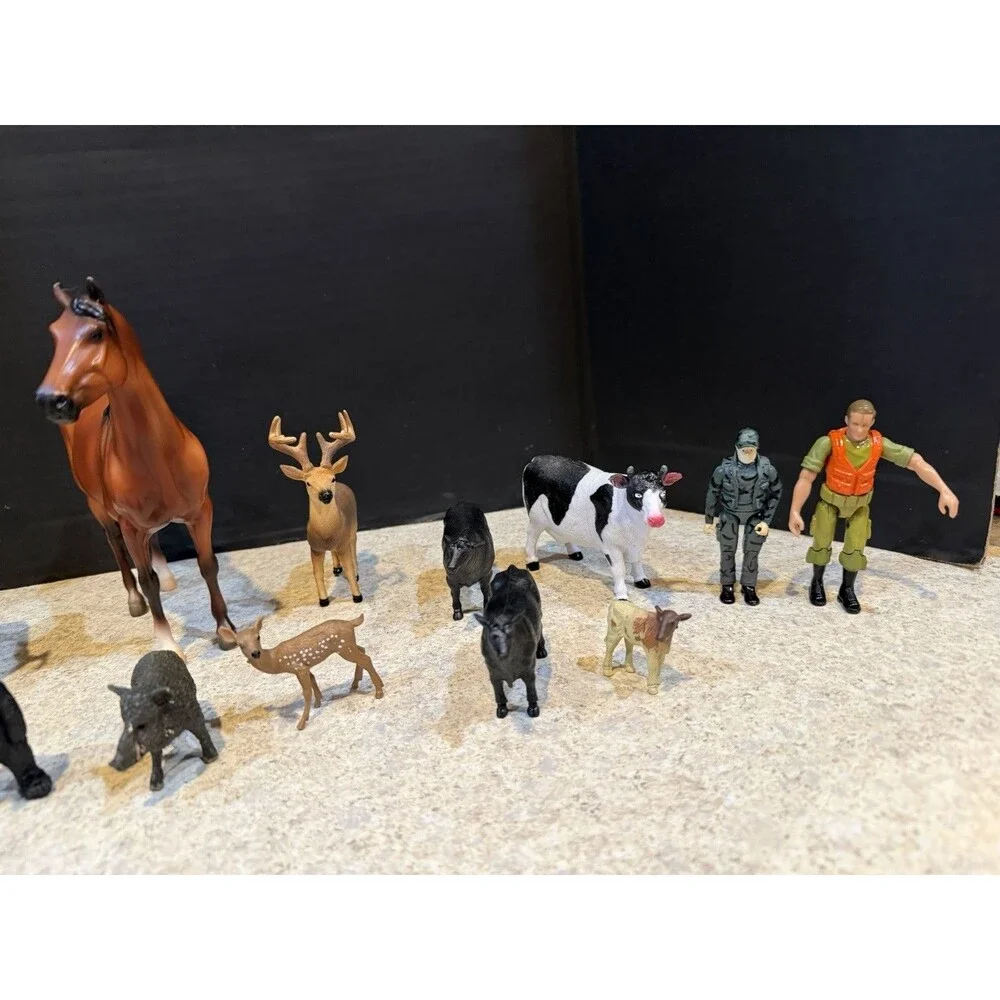 New Ray Wildlife Hunter Lot 16pc Figures Deer Bear Boar Horse Farm Animals